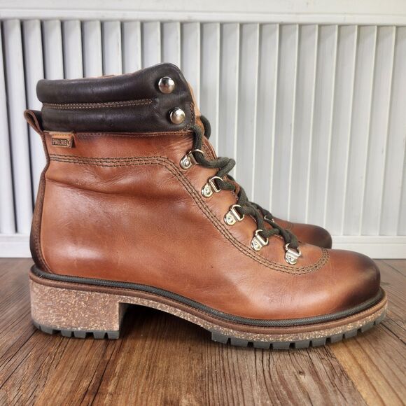 Pikolinos Shoes - Pikolinos Aspe Ankle Boots Womens Sz 9.5 Brown Leather Lace Up Hikers Side Zip